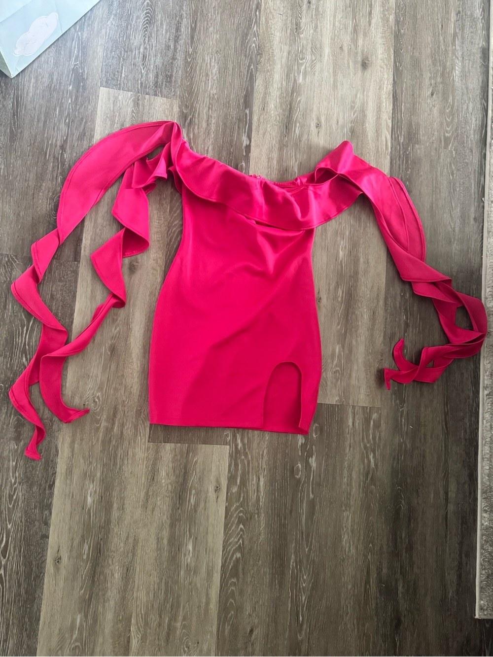 Off-Shoulder Ruffle Mini Dress in Hot Pink